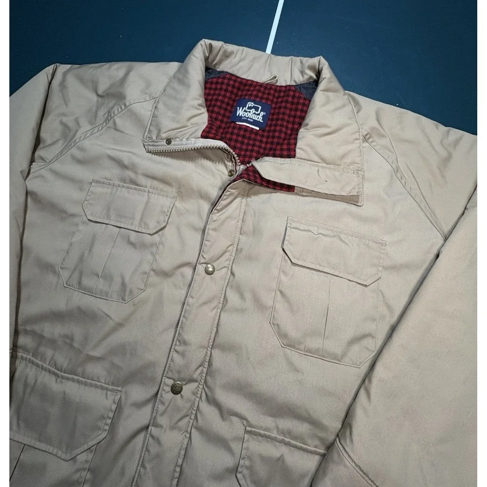 Vintage Woolrich Jacket Mens XL Beige Mountain Parka Wool Plaid Lined USA Made‎